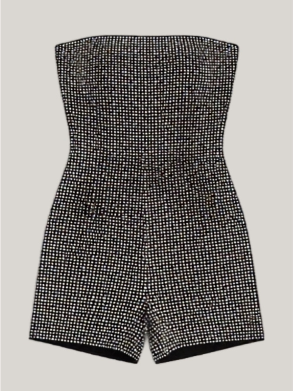Windsor Strapless Rhinestone Romper in Black and Silver